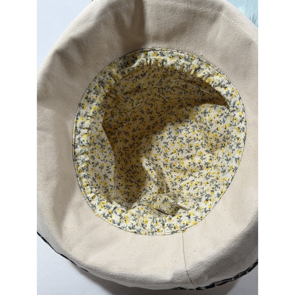 Boo Sun Bucket Hat Womens Small Ivory Cotton Floral Leopard Boho Cottagecore - Picture 9 of 16